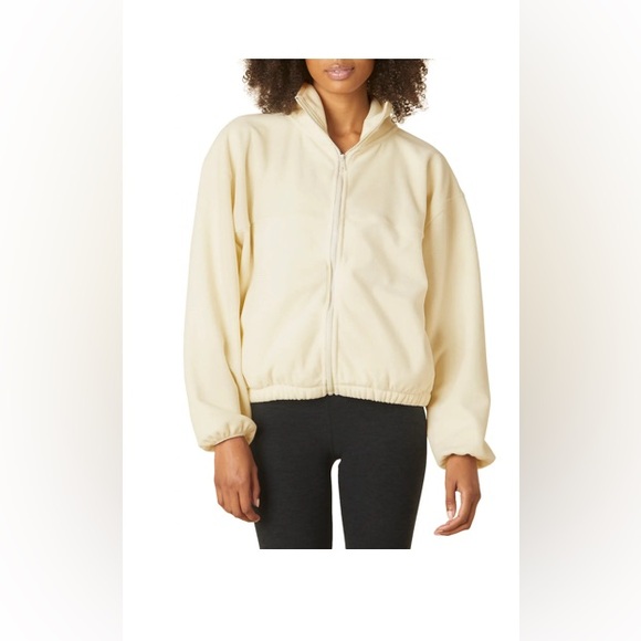 NWT Beyond Yoga feeling chill full zip soft fleece jacket beige sz‎ medium - Picture 1 of 9
